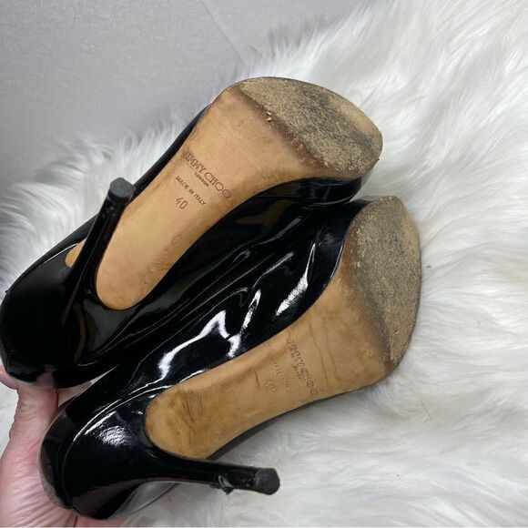 Jimmy Choo Patent Leather Peep Toe Heels Black 40 - Picture 10 of 12